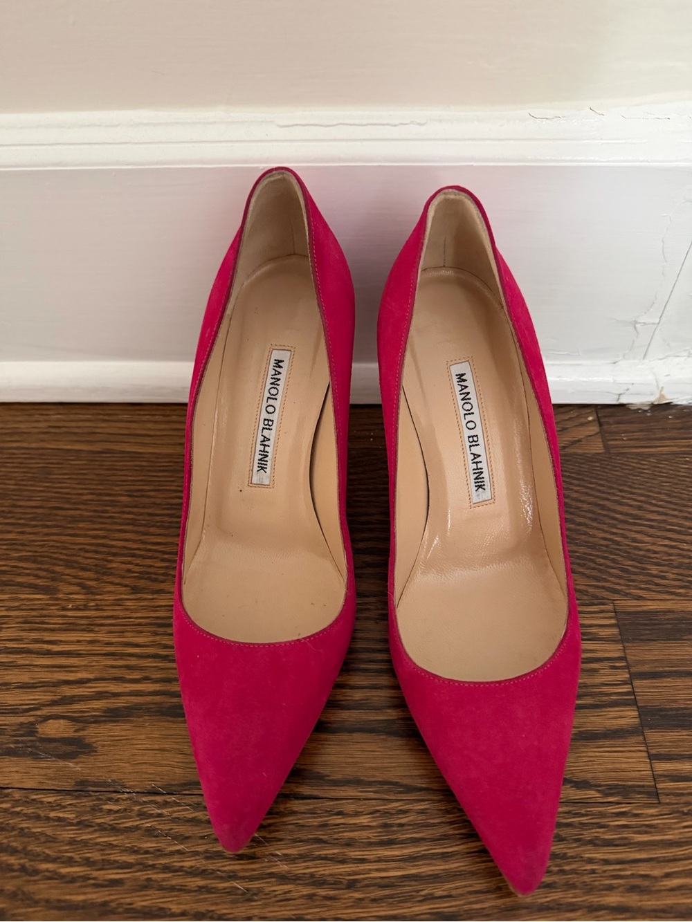 Manolo Blahnik Hot Pink Suede Pointed-Toe Pumps